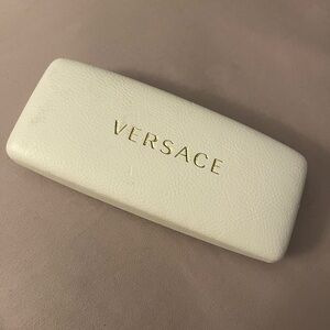Versace White Leather Sunglasses Case with Gold Logo